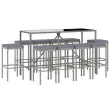 Ensemble de bar de jardin 11 pièces avec coussins gris poly rotin 02_0013360