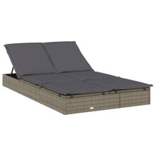 Transat chaise longue baño de sol cama de jardín terraza mueble de exterior para 2 personas con cojines grises resina muy