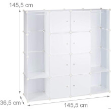 Armário de armazenamento em plástico móvel para roupas prateleira com portas e barra de 145 cm branco