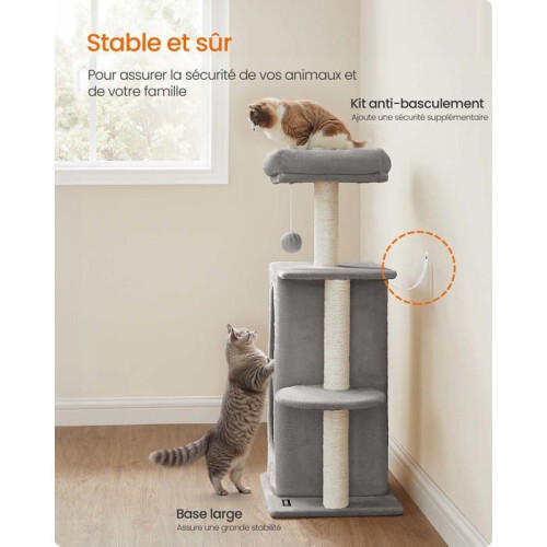 Katzenbaum - HELLOSHOP26 - 2 Ebenen - 2 Höhlen - Kratzsäulen - Hellgrau 1