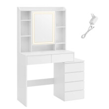 Coiffeuse - HELLOSHOP26 - Miroir LED réglable - Rangement modulable - Design contemporain - Blanc