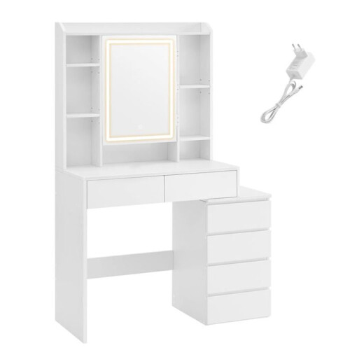 Coiffeuse - HELLOSHOP26 - Miroir LED réglable - Rangement modulable - Design contemporain - Blanc