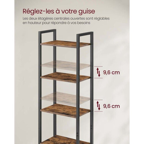 Biblioteca - HELLOSHOP26 - Verticale 6 livelli - Metallo nero - Ripiani regolabili - 24 x 40 cm 2