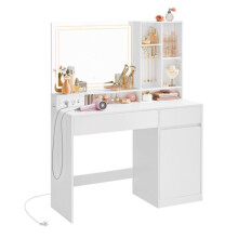 Coiffeuse - HELLOSHOP26 - Miroir avec lumière - 2 tiroirs - USB - Étagères réglables