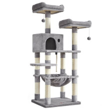 Árvore para gatos - HELLOSHOP26 - 143 cm - Cinza claro - Nicho confortável - 2 plataformas de observação