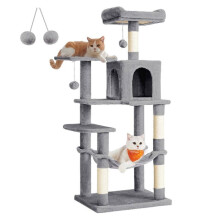 Árvore para gatos - HELLOSHOP26 - 143 cm - Cinza claro - Hamaca macia - Base reforçada