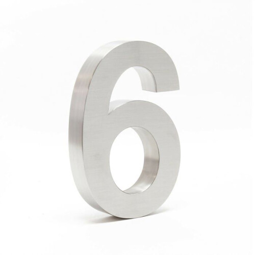 Placa número da casa "6" aço inox 20 cm arial 3D material de montagem