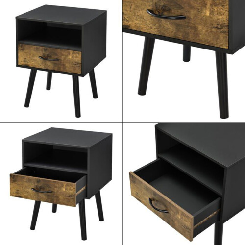 Mesa de cabeceira com gaveta móvel baixa para mesa de noite com espaço de 2