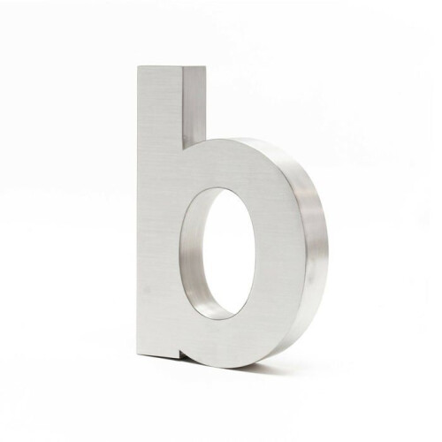 Plakette Hausnummer "b" Edelstahl 20 cm Arial 3D Montagematerial