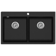 Fregadero de cocina empotrado de 2 cubetas 86 x 51 cm granito negro 02_0002310
