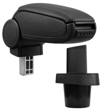 Apoyabrazos central para Toyota Yaris (XP9) con compartimento acolchado de cuero sintético negro con costuras negras