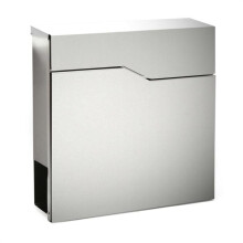 Buzón de diseño de acero inoxidable con compartimento para periódicos, poste de acero inoxidable plateado 16_0000094