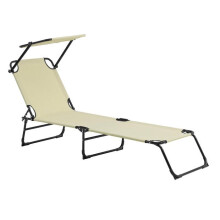 Tumbona plegable con sombrilla de acero PVC poliéster 187 cm crema 03_0000987