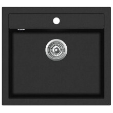 Fregadero de cocina de granito de un solo tazón 56,5 x 51 cm negro 02_0002323