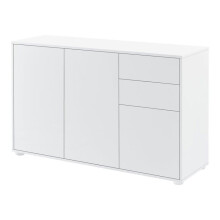 Buffet commode móvel de armazenamento prático com 2 gavetas 3 portas 117 cm branco brilhante 03_0005046