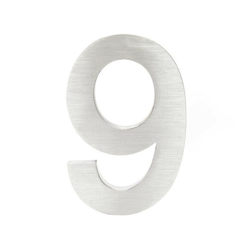 Hausnummernschild "9" Edelstahl 20 cm Arial 3D Montagematerial 1