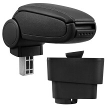 Bracciolo centrale per Fiat Grande Punto con scomparto imbottito in ecopelle nera con cuciture nere