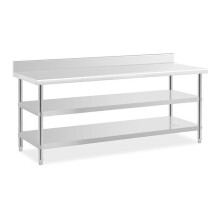 Table de travail acier inoxydable avec dosseret - 200 x 70 x 16,5 cm - 235 kg - 2 tablettes 14_0007311