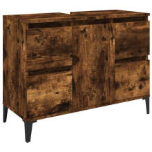 Badezimmermöbel - HELLOSHOP26 - 80 x 33 x 60 cm - Ingenieuholz - Rauchiger Eiche - 4 Schubladen
