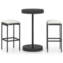 Ensemble de bar de jardin 3 pièces et coussins résine tressée noir 02_0013369