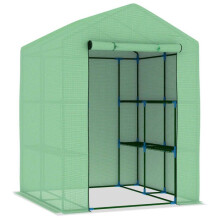 Tenda de estufa abrigo planta flor legumes com prateleiras de aço 143 x 143 x 195 cm verde 02_0044648