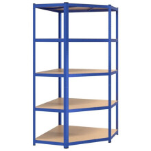 Scaffale angolare a 5 livelli in acciaio e legno ingegnerizzato blu 02_0045684