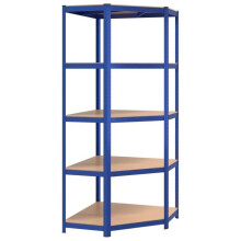 Scaffale angolare a 5 livelli in acciaio e legno ingegnerizzato blu 02_0045683