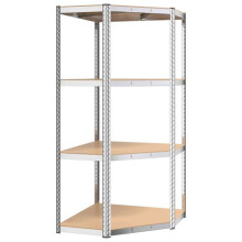 Hoekplank met 4 niveaus, zilver staal en engineering hout Argent 02_0045679
