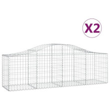 Clôture - HELLOSHOP26 - Lot de 2 paniers à gabions - Fer galvanisé - 200 x 50 x 60/80 cm - Gris