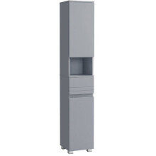 Badezimmerschrank Stauraum-Säule mit Schublade, verstellbaren Regalen und Fächern 30 x 30 x 170 cm grau