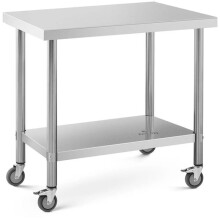Table de travail cuisine - HELLOSHOP26 - 60 x 90 cm - Acier inoxydable - 145 kg - Mobilité avec roulettes