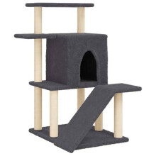 Árvore para gatos - HELLOSHOP26 - Torre para gatos - 97 cm - Cinza escuro - Sisal natural