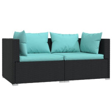 Canapé 2 lugares tendência 140 x 70 x 60,5 cm com almofadas preto resina trançada