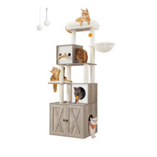 Albero per gatti - HELLOSHOP26 - Moderno - 185 cm - Nascondiglio per lettiera - Graffiatoio con piattaforma