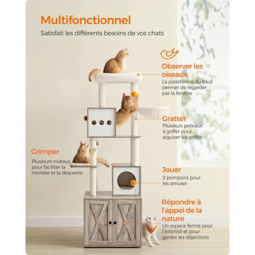 Arbre à chat - HELLOSHOP26 - Moderne - 185 cm - Cache litière - Griffoir avec plateforme 2