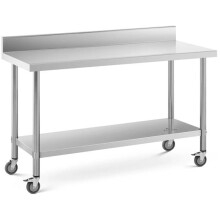 Table de travail professionnel - HELLOSHOP26 - 60 x 150 cm - Acier inoxydable - 160 kg - Mobilité avec roulettes