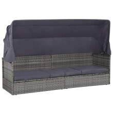 Cama de jardín con toldo gris 205 x 62 cm de resina trenzada 02_0011998