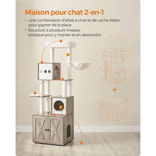Arbre à chat - HELLOSHOP26 - Moderne - 185 cm - Cache litière - Griffoir avec plateforme 1