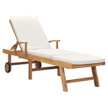 Transat - Teck - Chaise Longue - Cojín Crema - Mesa Deslizante - Resistente a la Intemperie