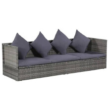 Cama de jardín gris 200 x 60 cm de resina trenzada 02_0012002