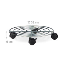 Plantentrolley met remmen voor ronde metalen bloempot 32 cm