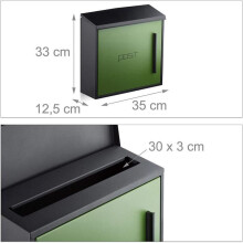 Caixa de correio de parede moderna em aço bicolor design 35 cm preto verde 13_0000471_2