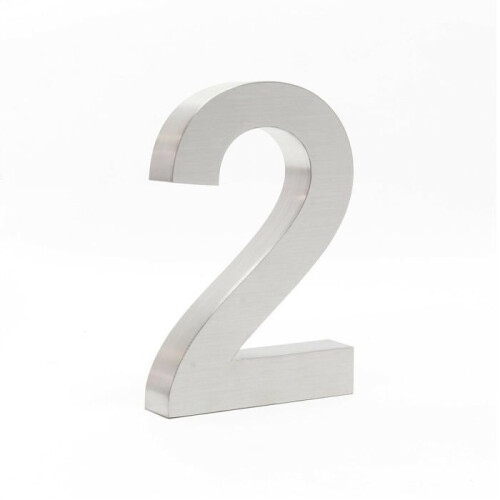 Schild Hausnummer "2" Edelstahl 20 cm Arial 3D Montagematerial