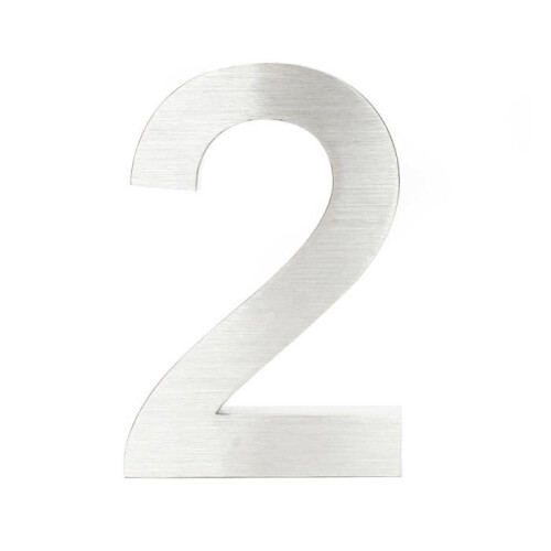 Schild Hausnummer "2" Edelstahl 20 cm Arial 3D Montagematerial 1