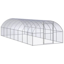 Poulailler enclos cage poules d'extérieur 3 x 8 x 2 m acier galvanisé Argent 02_0044017