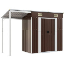 Capanno da giardino - HELLOSHOP26 - Cabanon in acciaio galvanizzato - Tetto esteso - 277 x 110,5 cm - Marrone