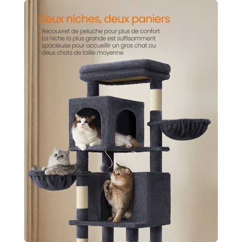 Albero per gatti - HELLOSHOP26 - Altezza 175 cm - 2 nicchie - 2 ceste - 5 graffiatoi 1