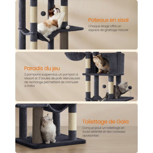 Albero per gatti - HELLOSHOP26 - Altezza 175 cm - 2 nicchie - 2 ceste - 5 graffiatoi 2