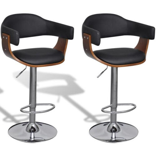 Conjunto de 2 bancos de bar pretos e de madeira design moderno 1202019