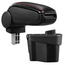 Apoyabrazos central - HELLOSHOP26 - Kia Rio 3 - Cuero sintético negro - Costuras rojas - Acolchado